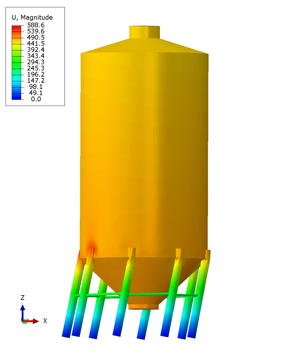 Deformed shape and displacement contour at 0.28g